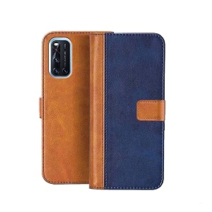 flip cover for vivo v19  genuine leather with viewing stand amp 3 card holder  antique double shade multi-coloured please check your phone model before buying