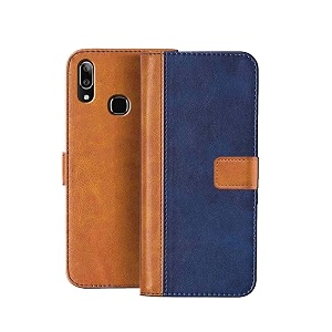 flip cover for vivo v9 pro  genuine leather with viewing stand amp 3 card holder  antique double shade multi-coloured please check your phone model before buying