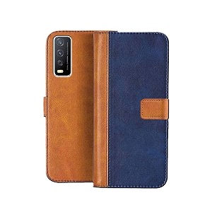 flip cover for vivo y12s  genuine leather with viewing stand amp 3 card holder  antique double shade multi-coloured please check your phone model before buying
