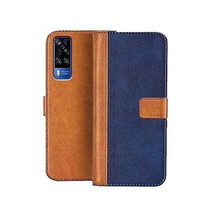flip cover for vivo y51a  genuine leather with viewing stand amp 3 card holder  antique double shade multi-coloured please check your phone model before buying