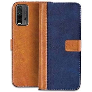 flip cover for xiaomi redmi 9 power  genuine leather with viewing stand amp 3 card holder  antique double shade multi-coloured please check your phone model before buying