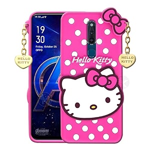 clickaway hello kitty case compatible with oppo a9 -  3d cute  soft silicone rubber back cover with pendant compatible for oppo a9 -pink please check your phone model before buying