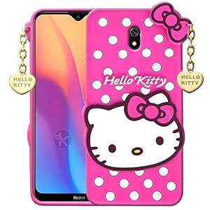 clickaway hello kitty case compatible with redmi 8a -  3d cute  soft silicone rubber back cover with pendant compatible for redmi 8a -pink please check your phone model before buying