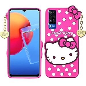 clickaway hello kitty case compatible with vivo y51 2020 y51 a y31 2020 3d cute printed  soft silicone rubber back cover with pendant with heart design please check your phone model before buying