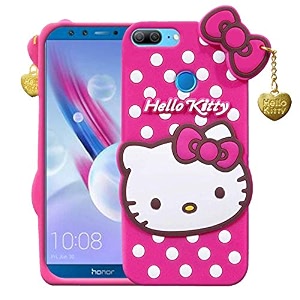 clickaway hello kitty case for huawei honor 9n 3d soft cute cover for girlswomen silicone rubber back cover with pendant-baby pinkpink please check your phone model before buying
