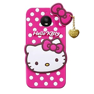 clickaway hello kitty case for motorola moto e4 plus 3d soft cute cover for girlswomen silicone rubber back cover with pendant-baby pinkpink please check your phone model before buying