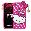 ClickAway Hello Kitty Case for Oppo F7 |3D Soft Cute Cover for Girls/Women |Silicone Rubber Back Cover with Pendant-Baby Pink/Pink (Please Check Your Phone Model Before Buying