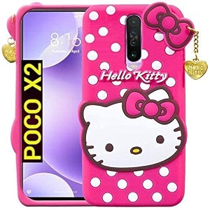 clickaway hello kitty case for poco x2 3d soft cute cover for girlswomen silicone rubber back cover with pendant-baby pinkpink please check your phone model before buying