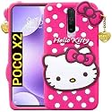 ClickAway Hello Kitty Case for Poco X2 |3D Soft Cute Cover for Girls/Women |Silicone Rubber Back Cover with Pendant-Baby Pink/Pink (Please Check Your Phone Model Before Buying