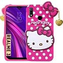 ClickAway Hello Kitty Case for Realme 3 Pro |3D Soft Cute Cover for Girls/Women |Silicone Rubber Back Cover with Pendant-Baby Pink/Pink (Please Check Your Phone Model Before Buying