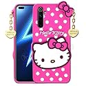 ClickAway Hello Kitty Case for Realme 6 Pro |3D Soft Cute Cover for Girls/Women |Silicone Rubber Back Cover with Pendant-Baby Pink/Pink (Please Check Your Phone Model Before Buying