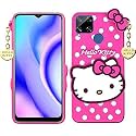 ClickAway Hello Kitty Case for Realme C12 |3D Soft Cute Cover for Girls/Women |Silicone Rubber Back Cover with Pendant-Baby Pink/Pink (Please Check Your Phone Model Before Buying