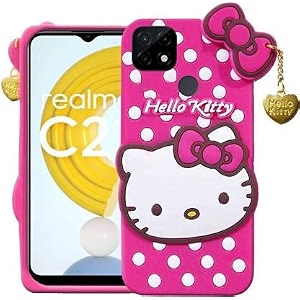 clickaway hello kitty case for realme c21 3d soft cute cover for girlswomen silicone rubber back cover with pendant-baby pinkpink please check your phone model before buying