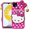 ClickAway Hello Kitty Case for Realme C21 |3D Soft Cute Cover for Girls/Women |Silicone Rubber Back Cover with Pendant-Baby Pink/Pink (Please Check Your Phone Model Before Buying