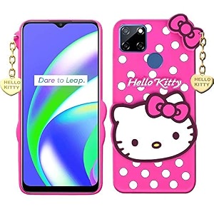 hello kitty case for realme c25 3d soft cute cover for girlswomen silicone rubber back cover with pendant-baby pinkpink please check your phone model before buying