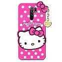 ClickAway Hello Kitty Case for Redmi 9 Prime |3D Soft Cute Cover for Girls/Women |Silicone Rubber Back Cover with Pendant-Baby Pink/Pink (Please Check Your Phone Model Before Buying