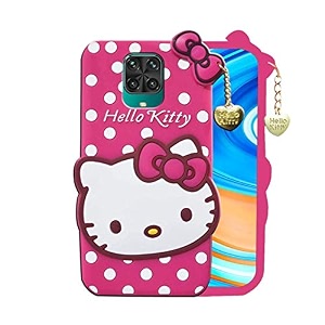 clickaway hello kitty case for redmi note 9 pro 3d soft cute cover for girlswomen silicone rubber back cover with pendant-baby pinkpink please check your phone model before buying