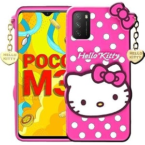 clickaway hello kitty case for redmi poco m3 3d soft cute cover for girlswomen silicone rubber back cover with pendant-baby pinkpink please check your phone model before buying