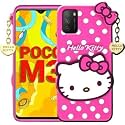 ClickAway Hello Kitty Case for Redmi Poco M3 |3D Soft Cute Cover for Girls/Women |Silicone Rubber Back Cover with Pendant-Baby Pink/Pink (Please Check Your Phone Model Before Buying