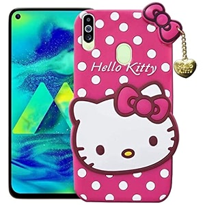 clickaway hello kitty case for samsung galaxy m30 3d soft cute cover for girlswomen silicone rubber back cover with pendant-baby pinkpink please check your phone model before buying