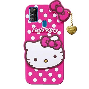 clickaway hello kitty case for samsung galaxy m30s 3d soft cute cover for girlswomen silicone rubber back cover with pendant-baby pinkpink please check your phone model before buying