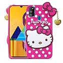 ClickAway Hello Kitty Case for Samsung Galaxy A31 |3D Soft Cute Cover for Girls/Women |Silicone Rubber Back Cover with Pendant-Baby Pink/Pink (Please Check Your Phone Model Before Buying