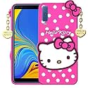 ClickAway Hello Kitty Case for Samsung Galaxy A7 2018 |3D Soft Cute Cover for Girls/Women |Silicone Rubber Back Cover with Pendant-Baby Pink/Pink (Please Check Your Phone Model Before Buying