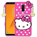 ClickAway Hello Kitty Case for Samsung Galaxy A6 Plus 2018 |3D Soft Cute Cover for Girls/Women |Silicone Rubber Back Cover with Pendant-Baby Pink/Pink (Please Check Your Phone Model Before Buying