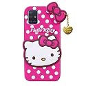 ClickAway Hello Kitty Case for Samsung Galaxy A51 |3D Soft Cute Cover for Girls/Women |Silicone Rubber Back Cover with Pendant-Baby Pink/Pink (Please Check Your Phone Model Before Buying
