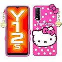 ClickAway Hello Kitty Case for Vivo Y12s |3D Soft Cute Cover for Girls/Women |Silicone Rubber Back Cover with Pendant-Baby Pink/Pink (Please Check Your Phone Model Before Buying