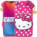 ClickAway Hello Kitty Case for Vivo Y1s |3D Soft Cute Cover for Girls/Women |Silicone Rubber Back Cover with Pendant-Baby Pink/Pink (Please Check Your Phone Model Before Buying