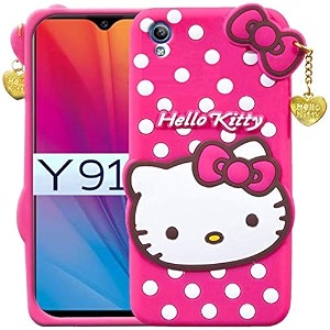 clickaway hello kitty case for vivo y90 3d soft cute cover for girlswomen silicone rubber back cover with pendant-baby pinkpink please check your phone model before buying