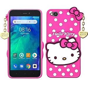 clickaway hello kitty case for xiaomi redmi go 3d soft cute cover for girlswomen silicone rubber back cover with pendant-baby pinkpink please check your phone model before buying