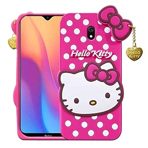 clickaway hello kitty case for xiaomi redmi 8a 3d soft cute cover for girlswomen silicone rubber back cover with pendant-baby pinkpink please check your phone model before buying