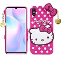 ClickAway Hello Kitty Case for Xiaomi Redmi 9A |3D Soft Cute Cover for Girls/Women |Silicone Rubber Back Cover with Pendant-Baby Pink/Pink (Please Check Your Phone Model Before Buying