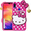 ClickAway Hello Kitty Case for Xiaomi Redmi Note 7 Pro |3D Soft Cute Cover for Girls/Women |Silicone Rubber Back Cover with Pendant-Baby Pink/Pink (Please Check Your Phone Model Before Buying