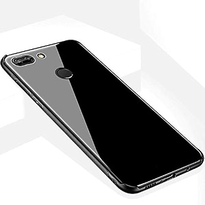 clickaway one plus 5t glass case luxurious soft edge protective tpu bumper stunning design glass back cover for one plus 5t -black ca1685 please check your phone model before buying