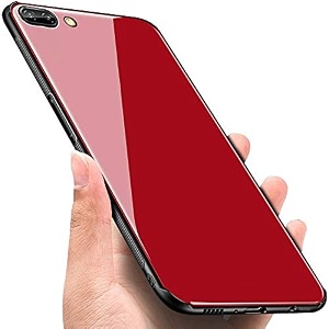 clickaway oppo a3s glass case luxurious soft edge protective tpu bumper stunning design glass back cover for oppo a3s -red ca1453 please check your phone model before buying