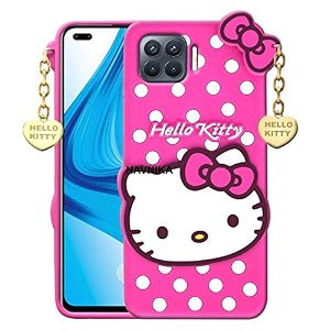 clickaway oppo f17 hello kitty back cover soft silicone rubber back cover with heart design pendant compatible for mobile case - pink hello kitty please check your phone model before buying