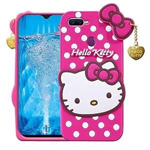 clickaway oppo f9 hello kitty back cover soft silicone rubber back cover with heart design pendant compatible for mobile case oppo f9 - pink hello kitty please check your phone model before buying