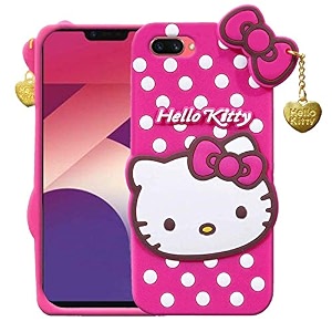 clickaway oppo k1 hello kitty back cover soft silicone rubber back cover with heart design pendant compatible for mobile case oppo k1 - pink hello kitty ca1014 please check your phone model before buying