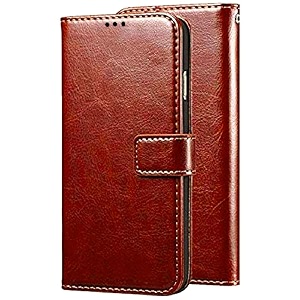premium leather kickstand wallet flip case cover with magnetic closure for samsung galaxy m51 - brown ca914 please check your phone model before buying