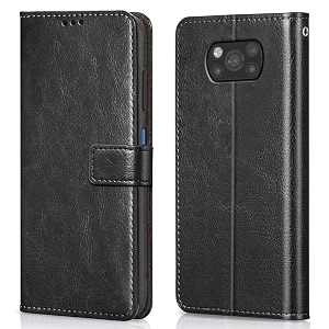 premium leather kickstand wallet flip case cover with magnetic closure for mi poco x3 - black ca259 please check your phone model before buying