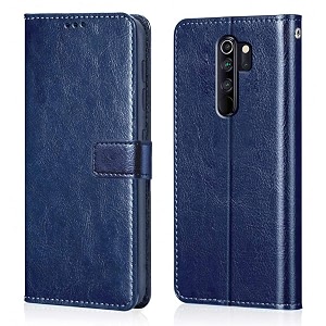 premium leather kickstand wallet flip case cover with magnetic closure for mi redmi note 8 pro - blue ca282 please check your phone model before buying
