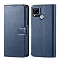 Premium Leather Kickstand Wallet Flip Case Cover with Magnetic Closure for Realme C15 - Blue CA323 (Please Check Your Phone Model Before Buying