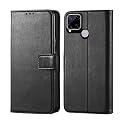 Premium Leather Kickstand Wallet Flip Case Cover with Magnetic Closure for Realme C15 - Black CA322 (Please Check Your Phone Model Before Buying