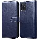 Premium Leather Kickstand Wallet Flip Case Cover with Magnetic Closure for Samsung Galaxy M51 - Blue CA913 (Please Check Your Phone Model Before Buying