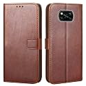 Premium Leather Kickstand Wallet Flip Case Cover with Magnetic Closure for Mi Poco X3 - Brown CA261 (Please Check Your Phone Model Before Buying