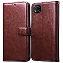 Premium Leather Kickstand Wallet Flip Case Cover with Magnetic Closure for Mi Poco C3 - Brown CA251 (Please Check Your Phone Model Before Buying