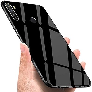 clickaway realme 5s glass case luxurious soft edge protective tpu bumper stunning design glass back cover for realme 5s -black ca1809 please check your phone model before buying
